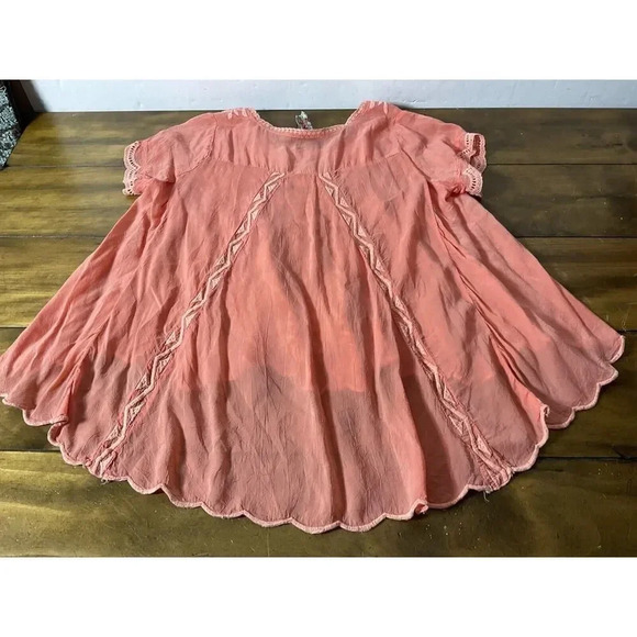 Johnny Was Coral Orange Delamo Embroidered Flared Tunic Blouse Size Small - Picture 10 of 12